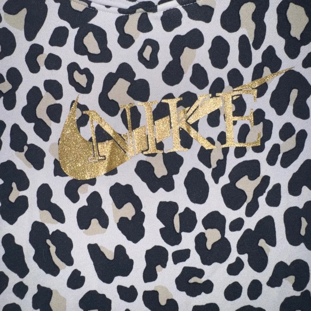 Womens XXL Nike Hoodie White Black Gold Leopard Print Excellent Glitter Swoosh